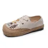 Careaymade chaussures plates broder rétro lacets bout rond coton lin fait à la main concis confortable dames 240202