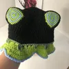 Berets Japanese Green Crochet Handmade Basin Hat Autumn And Winter Sweet Cute Ears Hollow Bucket Hats Mori Trend Fisherman Cap