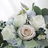 Decorative Flowers Wedding Bridal Bouquet Romantic White Blue Rose Artificial Roses For Church