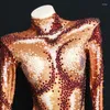 Stage Wear Femmes Party Festival Outfit à manches longues Strass Stretch Body Rave Vêtements Gogo Dancer Costume Club XS6452