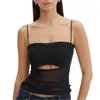 Tanques femininos Mulheres Sexy Cut Out Mesh Tank Top Top sem mangas de estampa floral Spaghetti Strap Cami Backless Slim Colet Tops