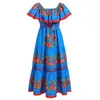 Casual klänningar Kvinnor Slash Neck Maxi Dress Spring Summer Boho Red Flower Print Long Swing Plus-Size Loose Semester