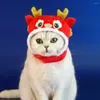 Abbigliamento per cani Testa di drago Cappello per animali cinese per anno Cosplay Peluche 3D Corna Ricamo Copricapo Cat Po Prop Primavera