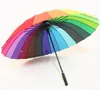 10pcs 24k arc-en-ciel parapluie anti-UV Sun Sun Big Handle Handle Straight Colorful Umbrelas Sunny and Rainy