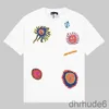 Yk Embroidered Faces T-shirt Yayoi Kusama with Colorful Allover Embroidery Mens Fashion Oversized Fit Shirt Summer Couple Short Sleeves Tees 6AJ7