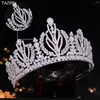 Hårklipp lyx 5a kubik zirkoniums höga bröllopskronor för kvinnor handgjorda gyllene cz stora prinsessor tiaras födelsedagsfest prom headpieces