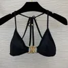 New design women's logo decorated black padded sexy bikini suit swinwear bathing set SMLXL