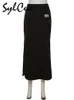 SYLCUE Simple Black Split Sexig Slim Cervatile Light Cool Thin Summer Womens Mature Feminine Charm Street Kjol Long 240201