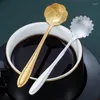 TEA SCOOPS GULLT TESSPOON Lång handtag Mixing Spoon matklass Rostfritt stål Metall espresso