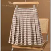 Saias moda coreana senhoras quente malha mini saia curta para mulheres 2024 inverno vintage xadrez uma linha cintura alta plissada sr1370
