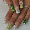 Unghie finte verde striscia bianca farfalla strass ondulazione perla di cristallo breve balletto punte per unghie finte arte premere sugli strumenti per manicure con colla