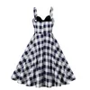 Robes décontractées Vintage Plaid Swing Pinup Robe pour femmes élégant Bowknot sans manches taille haute soirée une ligne robes robe