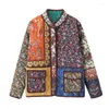 Vestes Femmes Yenkye Automne Femmes Patchwork Floral Imprimer Veste rembourrée Manteau à manches longues Poches Femme matelassée Vintage Vêtements d'extérieur