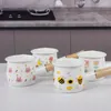 Casseroles 500ml Pot de lait en émail avec poignée en bois Cuisinière à gaz Cuisinière à induction Bébé Petit-déjeuner Casserole à café Ustensiles de cuisine