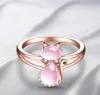 Niedlicher Tier-Katzenring in Roségold für Frauen und Mädchen, rosa Kristallstein, Kätzchen-Fingerring, offen, verstellbar, Schmuck, Geschenke anillos8216997