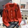 Women's Knits EBAIHUI Sweet And Cute Sweater Ruffle Collar Nail Diamond Design Ladies Knitwear Fashion Bow Cardigan Short Top