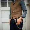 Men's Suit Vest Brown Wedding Wool Tweed Business Waistcoat Jacket Casual Slim Fit Gilet Homme Vests For Groosmen Man Wedding 240126