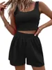 Women's Tracksuits Women Summer Shorts Outfit Sleeveless Ribbed Crop Tank And Drawstring Tracksuit Workout Set 2 Piece Lounge