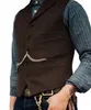 Men's Suit Vest Brown Wedding Wool Tweed Business Waistcoat Jacket Casual Slim Fit Gilet Homme Vests For Groosmen Man Wedding 240126