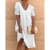 Party Dresses 2024 Fashion Elegant Dress Minimalism Summer V-neck Loose Cotton And Linen Comfortable Commuting Pretty For Women