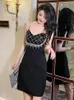 Casual Dresses Birthday Party Black Cocktail Dress 2024 Summer Sexy Charming Diamond Tassel Shiny Sequin Slip A Line Gown Nightclub Vestido