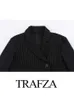 Dwuczęściowe spodnie kobiet Trafza Kobieta czarna klapa w paski pojedyncza piersi blezer+kobiety moda wiosna vintage luźne spodnie z suwakiem 2 sztuki mejr yq240214
