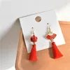 Dangle Earrings Fashion Chinese Style Stud Romantic Fan Lantern Red Tassel Trendy Jewelry For Women Accessories Gift