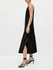 Casual Dresses Women Dress 2024 Spring/Summer Black Long Linen Sling Ladies