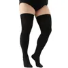 Chaussettes longues à rayures noires et blanches pour femmes, grande taille, Tube en coton au dessus du genou, grande bonneterie féminine