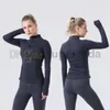 lululemens Women's Fitness Yoga Outfit Sports Lulus Jacket Stand-up Collar Half Zipper Long Sleeve Tight Yogas Shirt Gym Thumb Athtic Coat Gym Clothing