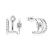 Boucles d'oreilles ANZIW Triple côté cerceaux demi-ouverture manchette réel 925 argent Piercing oreille Moissanite pour les femmes bijoux coréens