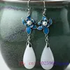 Dangle Earrings White Jade Water Drop Fashion Charms Talismans Women Natural Chinese Accessories 925 Silverared Jewelry Amulet