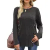 Camicette da donna Moda Spacchi laterali Design con bottoni Maglione di cashmere Camicetta da donna Autunno Inverno Maniche lunghe Girocollo Henley Camicie T a costine