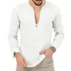 Camisetas para hombre 2024 Primavera Verano algodón Lino manga larga cuello pico profundo camisetas sólidas hombre Casual transpirable comodidad camisetas