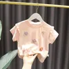 サマーガールズTシャツ子供の赤ちゃんのかわいいレースショートスリーエレベーショントップガールコットンボトムシャツ240131