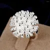 Anneaux de cluster 925 Sterling Silver Fireworks Coral Bague Femme Mode Mariage Engagement Bijoux Cadeau