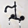 Bathroom Sink Faucets Dual Handle Duals Hole Wall Mount Basin Faucet Oil Rubbed Bronze Vanity Kitchen Cold Water Taps Dnf826