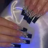 Unhas falsas longas unhas falsas festa extra acrílico strass imprensa em diy manicure com cobertura completa brilhante preto