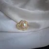 خواتم الكتلة الطبيعية Fritillaria Freshwater Pearl Ring مع Camellia Vintage Flower Flower Hold