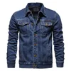 Spring Men Solid Lapel Denim Kurtki mody dżinsy motocyklowe Hommes Slim Fit Cotton Casual Black Blue Pleats 240125