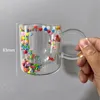 Holaroom Tazza di sabbia mobile a forma di cuore multicolore Tazza di vetro creativa a doppio strato Tazza da caffè Latte Tè Succo di acqua Bicchieri in vetro 240123