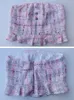 Luxury Women Tweed 3 piece set Flare sleeve blazer corset top Shorts Spring Elegant Pockets Vneck jacket Pink INKEO 3O296 240124