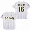 BG Baseball Jersey Japan 16 Ohtani koszulki szycia haft wysokiej jakości sportowy sport biały czarny pasek świat 240122