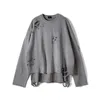Vintage veroudering breken snijden sweatshirt streetwear losse trui gat mode oversize sweatshirts herfst tops katoen HH544 240129