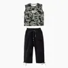 Scene Wear Summer Kids Jazz Dance Costume Camouflage Tops Black Hip Hop Pants Boys Girls Hiphop Performance Clothing Rave Kpop BL10533