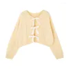 Maglieria da donna Cardigan corto giallo chiaro Donna Dolce allentato Maglione lavorato a maglia con lacci Giacche Top femminili Autunno 2024 Abbigliamento donna