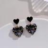 Boucles d'oreilles à clous en cristal gris pour femmes, bijoux tendance, amour, cœur, doux, à la mode, cadeaux d'anniversaire, Oorbellen, nouvelle collection 2024