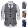 Gilets pour hommes Hommes Gilet Simple Boutonnage Herringbone Poche tridimensionnelle pour mariage marié banquet costume de travail manteau