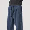Pantalones para hombres MINGYU-pana suave para hombres Casual suelto recto cordón elástico cintura Corea pantalones azules ropa de marca M-4XL