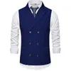 Men's Vests Men Vest Brown Herringbone Double Breasted Buckle Solid Business Casual Waistcoat Regular Slim Banquet Suit